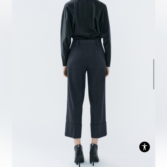 ZARA pants Striped Large Womens Trouser Navy Hi Waist ZW Collection 4042/259 New - Picture 3 of 16